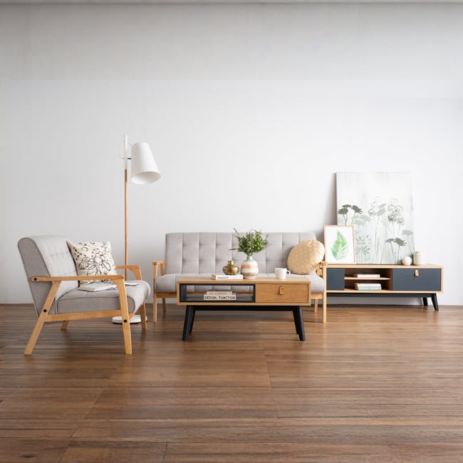 Tucson 2 Seater Sofa with Tucson Armchair - Natural, Dolphin Grey (Fabric) - 3 - Modern minimalist living room, cozy