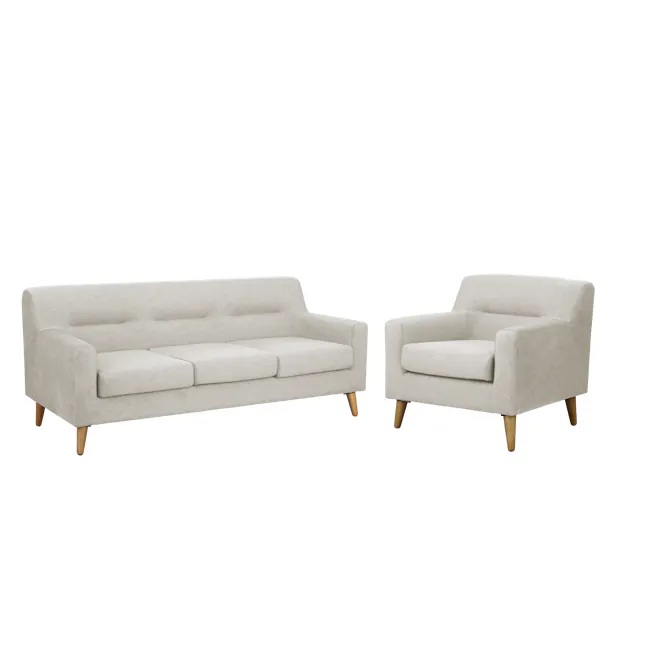 Damien 3 Seater Sofa with Damien Armchair - Sandstorm (Scratch Resistant Fabric) - 1 - Cream upholstered sofa, two views