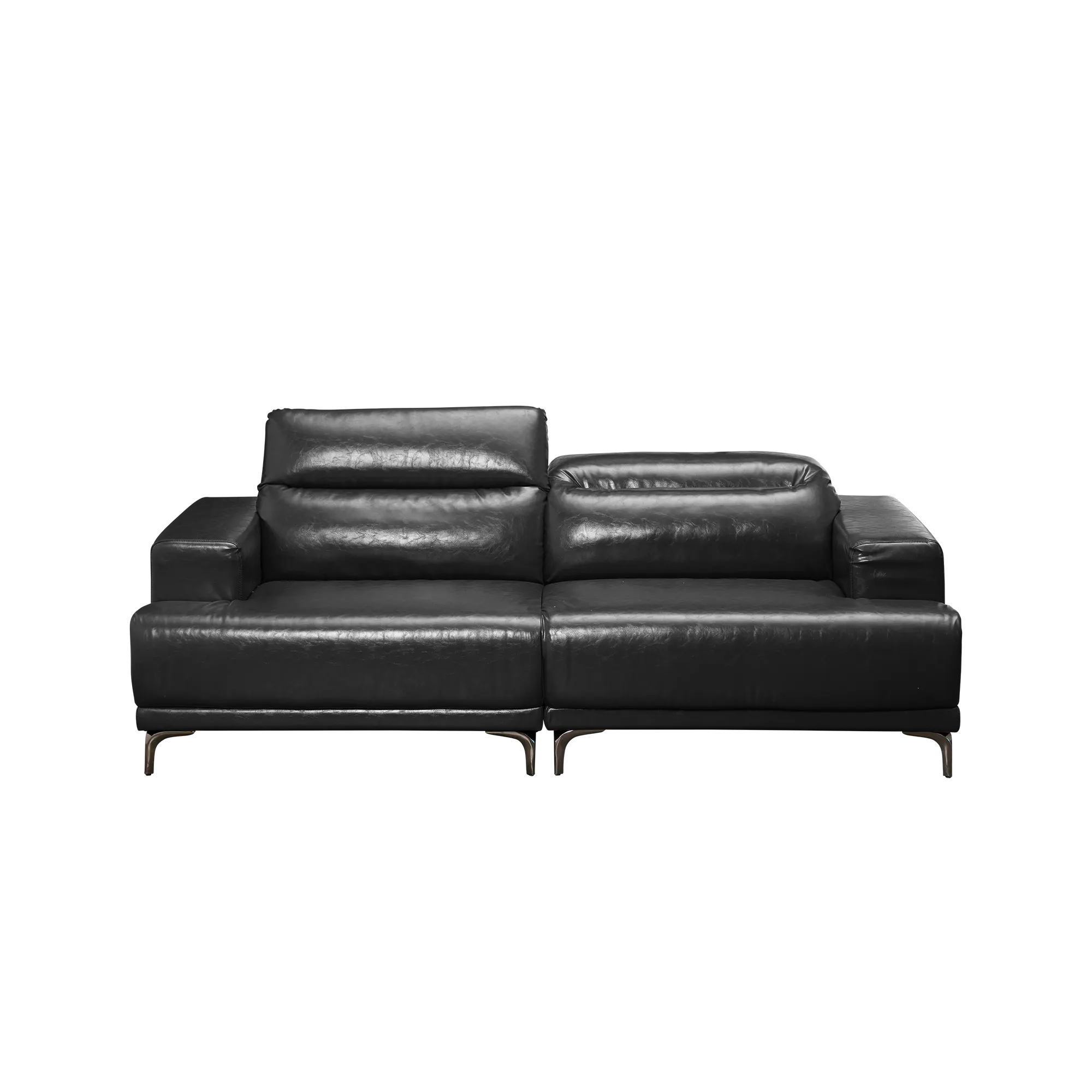 Lorney 3 Seater Sofa with Adjustable Headrest - Black (Faux Leather)