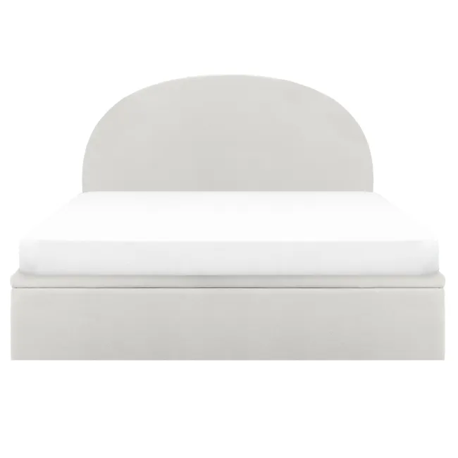 Aspen King Storage Bed - Ice Grey - 1 - White bed with minimalist design, soft bedding, clean lines, modern aesthetic