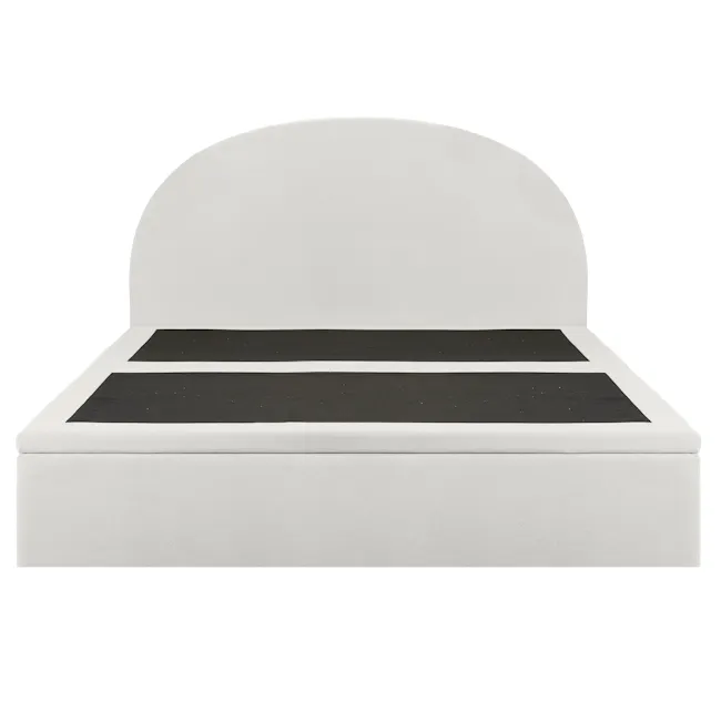 Aspen King Storage Bed - Ice Grey - 3 - White upholstered bed frame with black accents, minimalist design, modern aesthetic