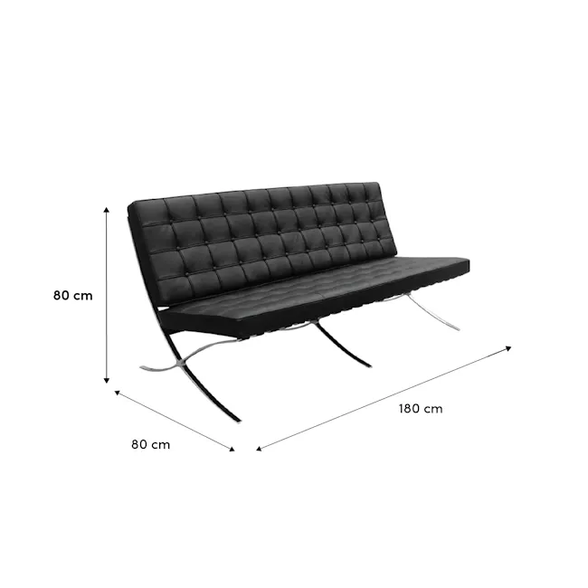 Benton 3 Seater Sofa - Black (Genuine Cowhide) - 5 - Modern leather lounge chair, 80 cm seat height, 180 cm backrest height
