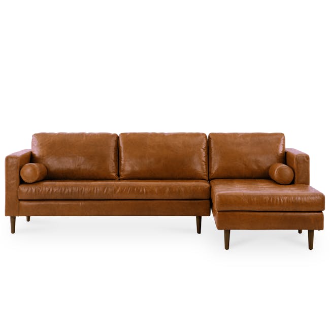 Nolan L-Shaped Sofa - Cigar (Premium Waxed Leather) (Smaller Size - W257) - 0