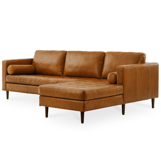 Nolan L-Shaped Sofa – Butterscotch (Premium Waxed Leather) - Leather Sofa Singapore