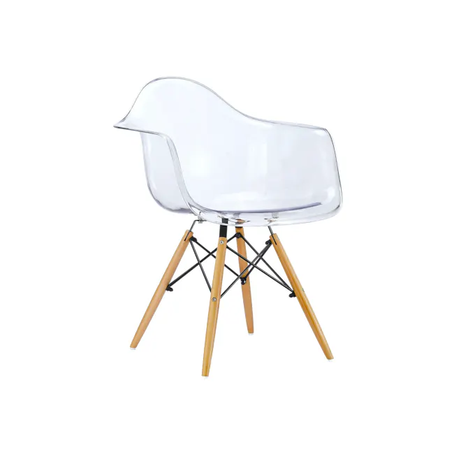 Lars Chair - Natural, Clear - 1 - Clear chair, modern design, wooden legs, tripod base, sleek lines, minimalist style