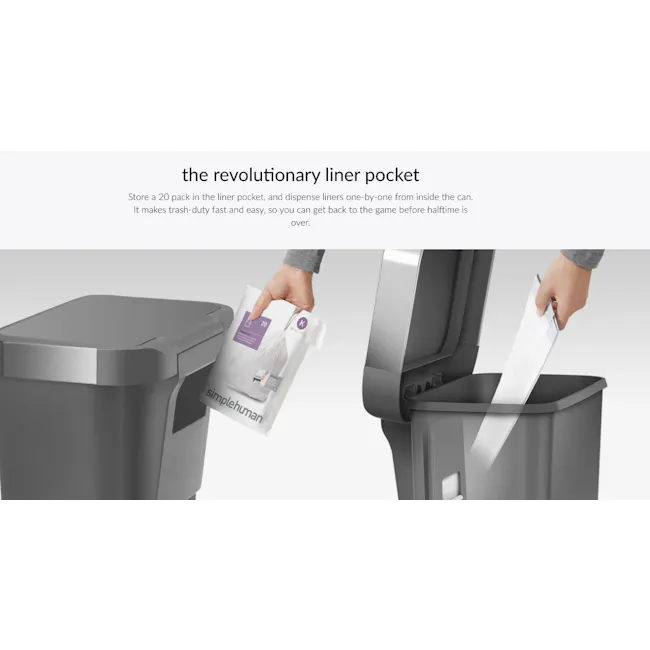 simplehuman Plastic Rectangular Step Can 45L - Grey - 7