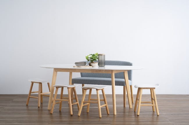 Werner Extendable Oval Dining Table 1.5m-2m in Natural, White with 4 Tricia Dining Chairs in Oak, Light Grey (Fabric) - 2