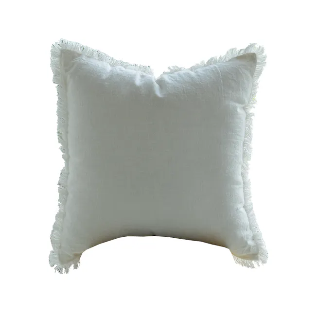 Scylla Fringe Cushion Cover - White - 1 - White textured pillow, fringed edges, minimalist design, soft fabric, cozy throw
