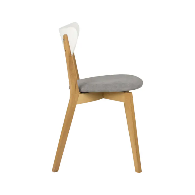 Harold Dining Chair - Natural, Dolphin Grey - 2 - Modern wooden chair with curved backrest and gray cushion, light wooden