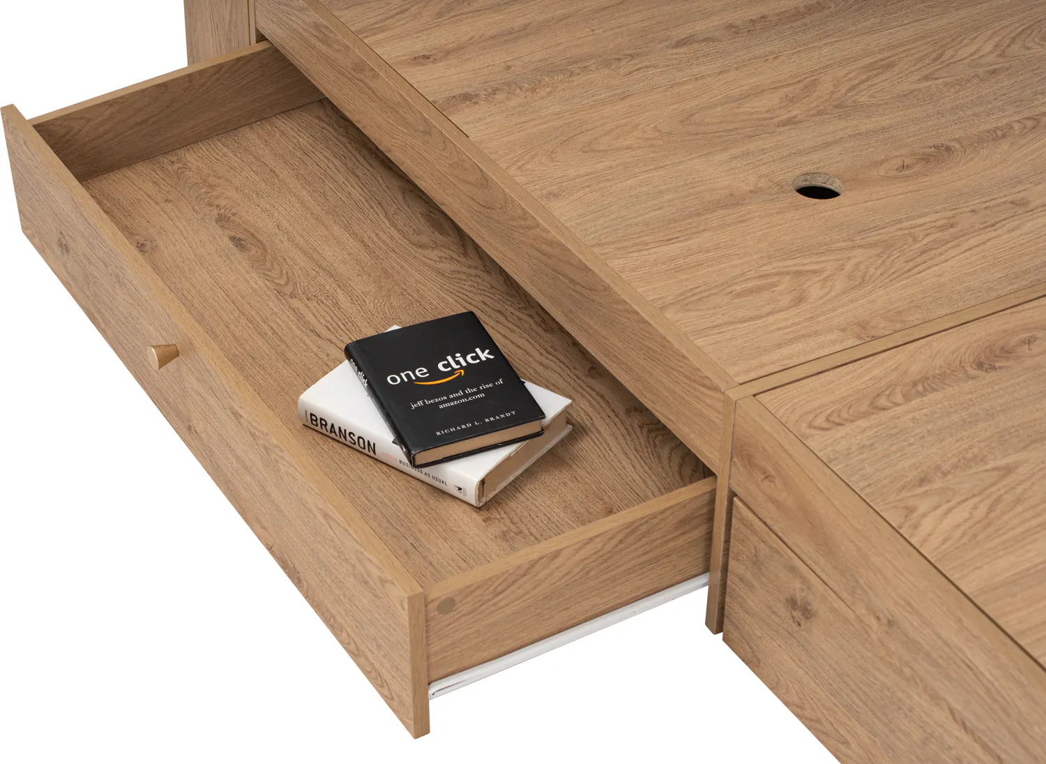 Herschel 2 Drawer Super Single Bed - Natural - 21 - Wooden drawer, open drawer, book on drawer, two books, wooden furniture