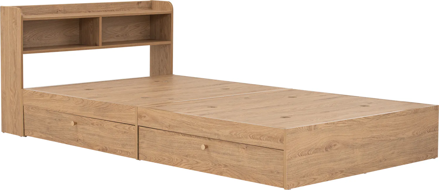 Herschel 2 Drawer Super Single Bed - Natural - 10 - Wooden bed frame, minimalist design, wooden shelf, built-in storage
