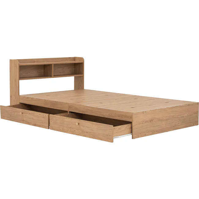 Herschel 2 Drawer Super Single Bed - Natural - 11 - Wooden bed frame, minimalist design, open shelving, integrated storage