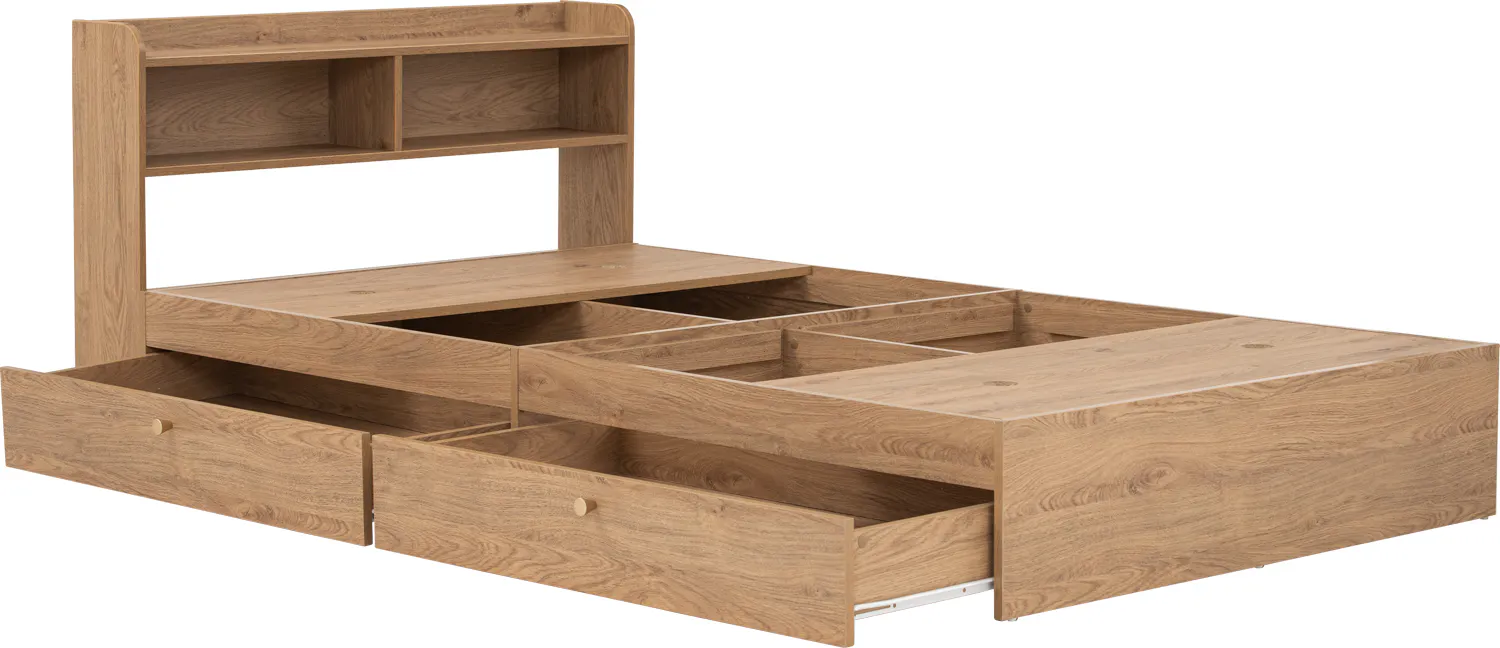 Herschel 2 Drawer Super Single Bed - Natural - 12 - Wooden shelving unit, minimalist design, open shelving, integrated