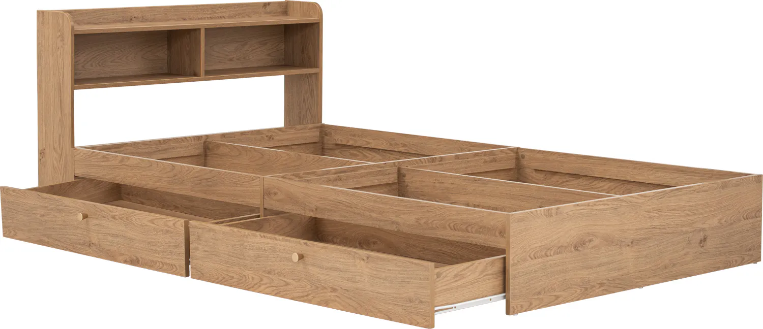 Herschel 2 Drawer Super Single Bed - Natural - 13 - Wooden shelving unit, minimalist design, open shelving, built-in