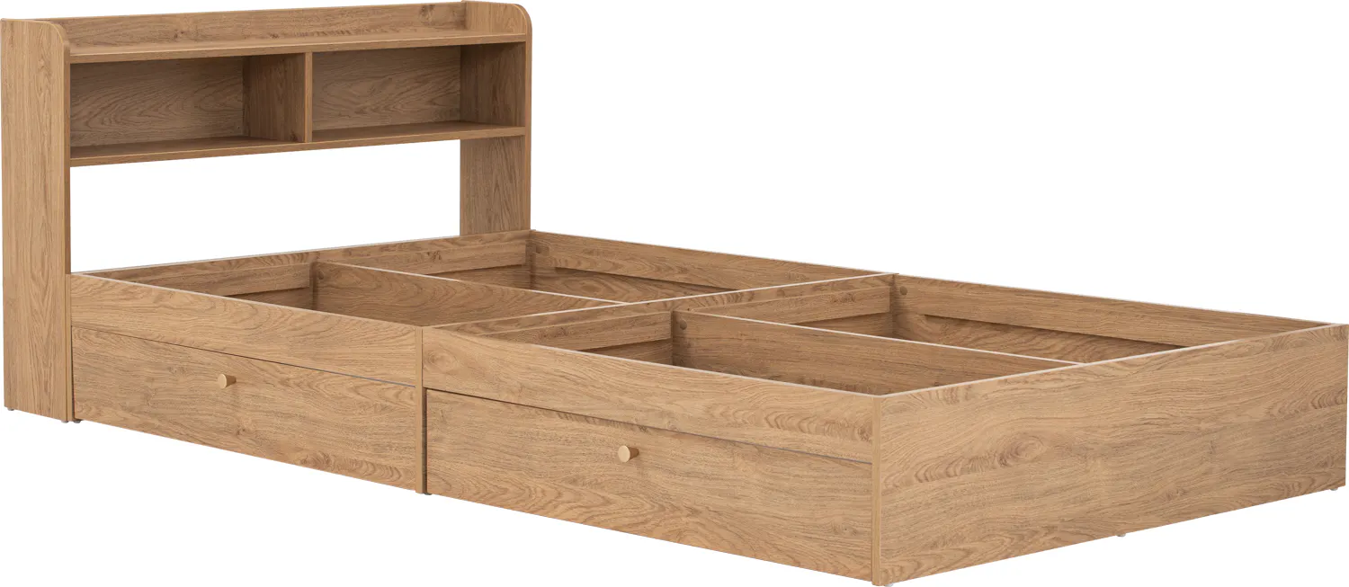 Herschel 2 Drawer Super Single Bed - Natural - 14 - Wooden shelving unit, minimalist design, open shelving, built-in