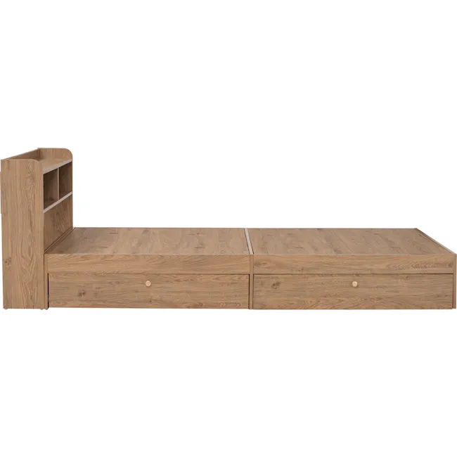 Herschel 2 Drawer Single Bed - Natural - 22 - Wooden bed frame with built-in shelving, minimalist design, natural wood