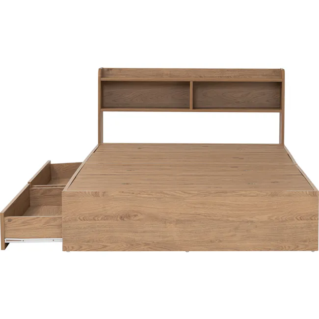 Herschel 2 Drawer Single Bed - Natural - 10 - Wooden bed frame, minimalist design, built-in shelving, floating drawers