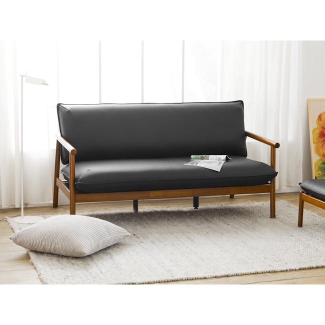 Rikku 3 Seater Sofa - Cocoa, Jet Black (Faux Leather) - 1