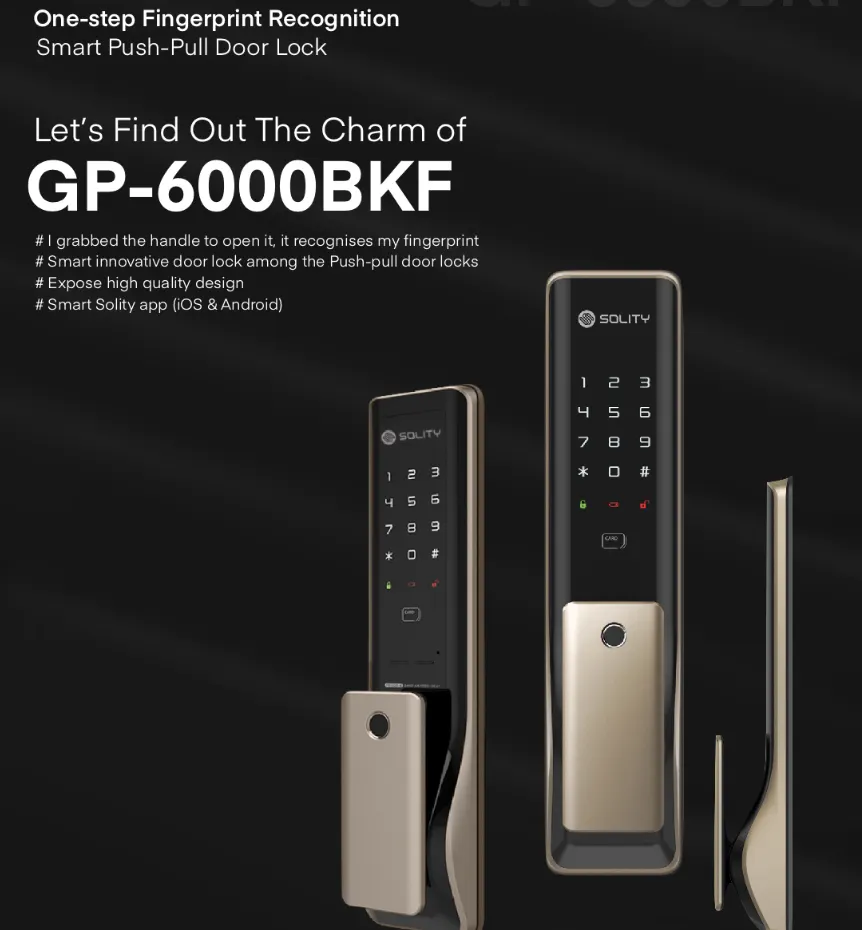 Solity Push Pull Door Lock GP-6000BKF - Black - 12 - # One-step fingerprint recognition, # Smart Push-Pull Door Lock, #