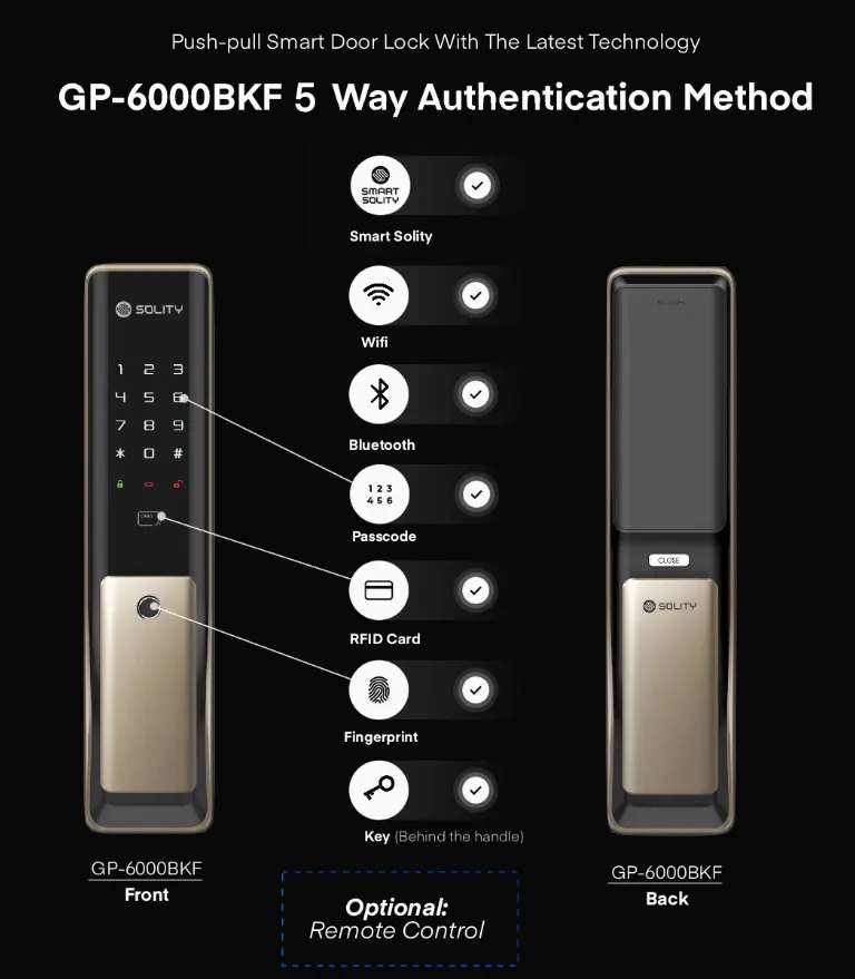 Solity Push Pull Door Lock GP-6000BKF - Black - 10 - Smart Solity, Push-pull door lock, Latest technology, GP-6000BKF, 5 Way