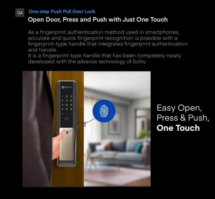 Solity Push Pull Door Lock GP-6000BKF - Black - 14 - Fingerprint authentication, smart phone integration, accurate and