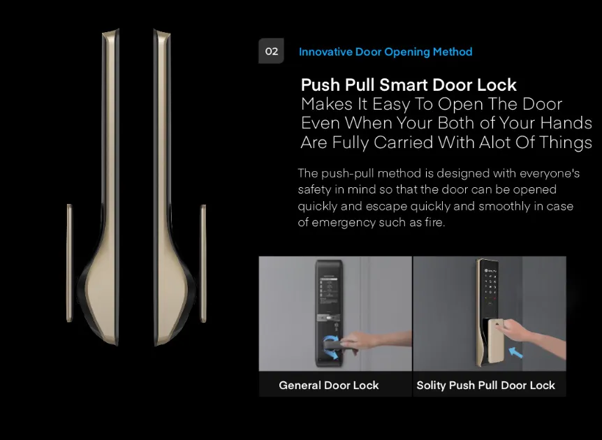 Solity Push Pull Door Lock GP-6000BKF - Black - 16 - Push-pull smart door lock, innovative door opening method, easy to open