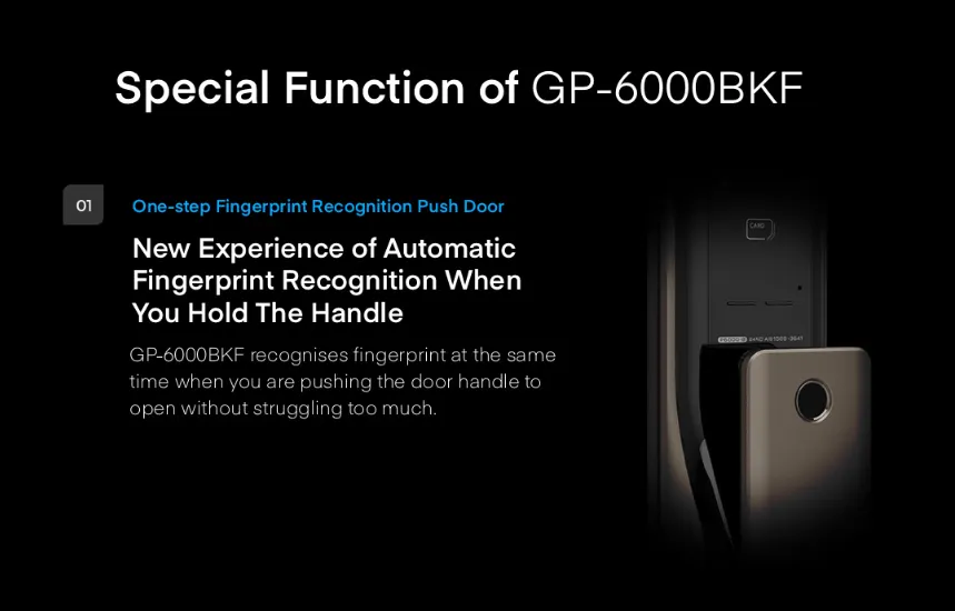 Solity Push Pull Door Lock GP-6000BKF - Black - 9 - Automatic fingerprint recognition, One-step process, Door handle