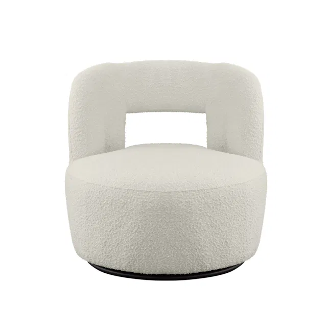 Aria Swivel Lounge Chair - 7 - Cream-colored, plush, round, modern, cushioned, ergonomic, reclining, comfortable, cozy