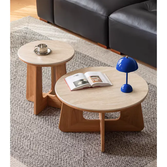 Marisa Round Coffee Table 0.7m - Travertine (Sintered Stone) - 4