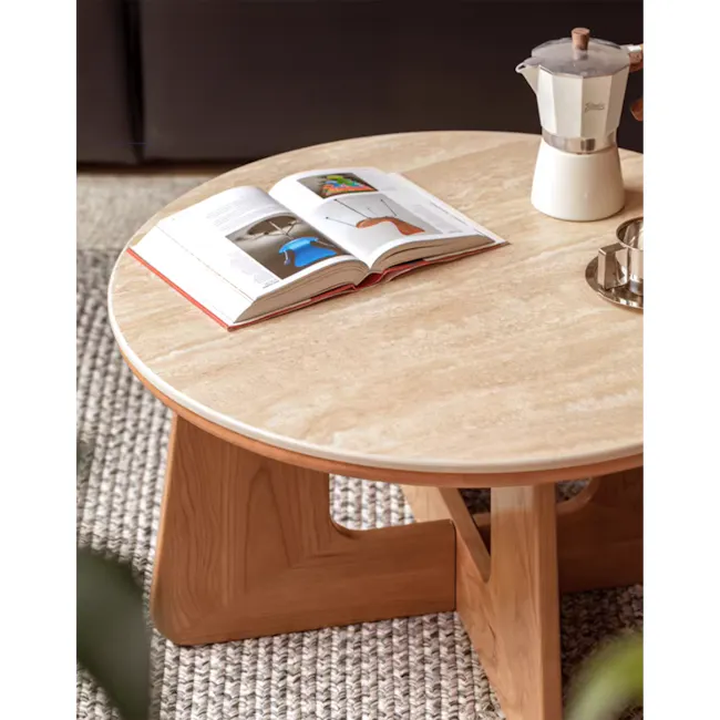 Marisa Round Coffee Table 0.7m - Travertine (Sintered Stone) - 8