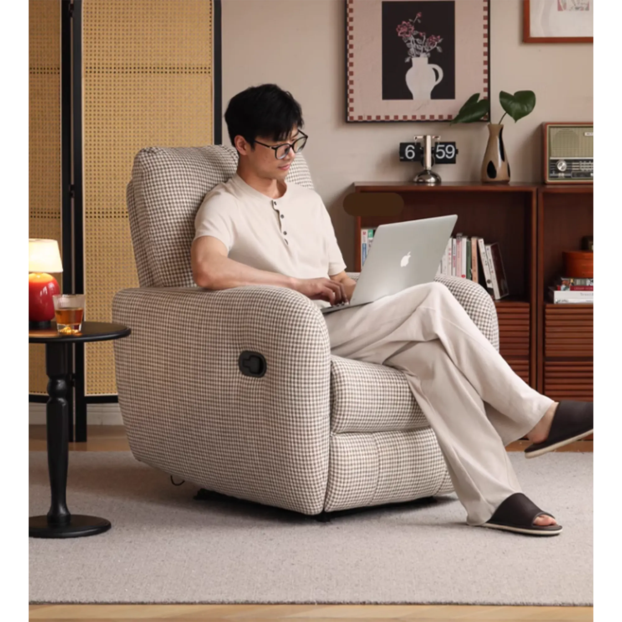 Teddy Manual Recliner Lounge Chair - 9 - Glamorous armchair, cozy living room, modern design, comfortable seating, person
