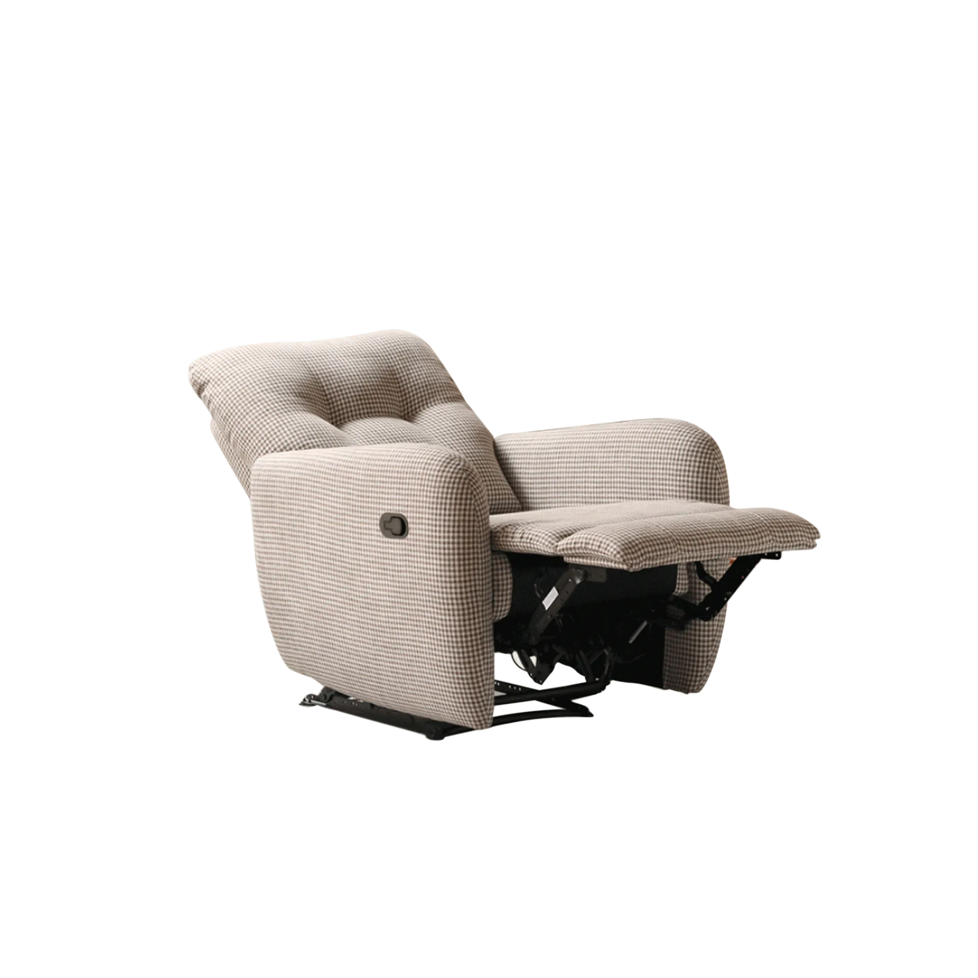 Teddy Manual Recliner Lounge Chair - 10 - Modern recliner with checkered fabric, beige tones, ergonomic design, adjustable