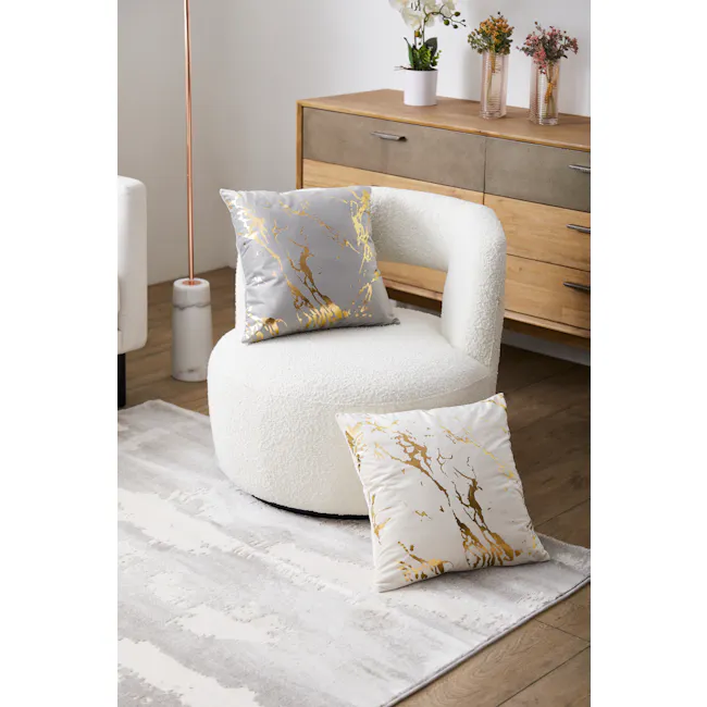 Aria Swivel Lounge Chair - 4 - Modern minimalist living room, cozy armchair, white and gold accents, soft lighting, wooden