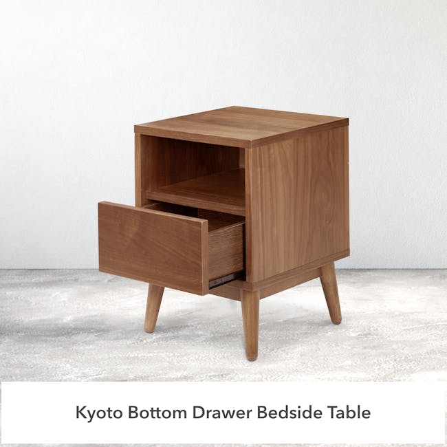 Kyoto Bottom Drawer Bedside Table - Walnut - 1