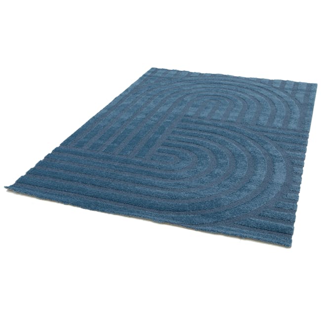 Cocoon High Pile Rug - Navy Lanes (2 Sizes) - 6 - Blue textured rug, geometric design, circular patterns, soft texture