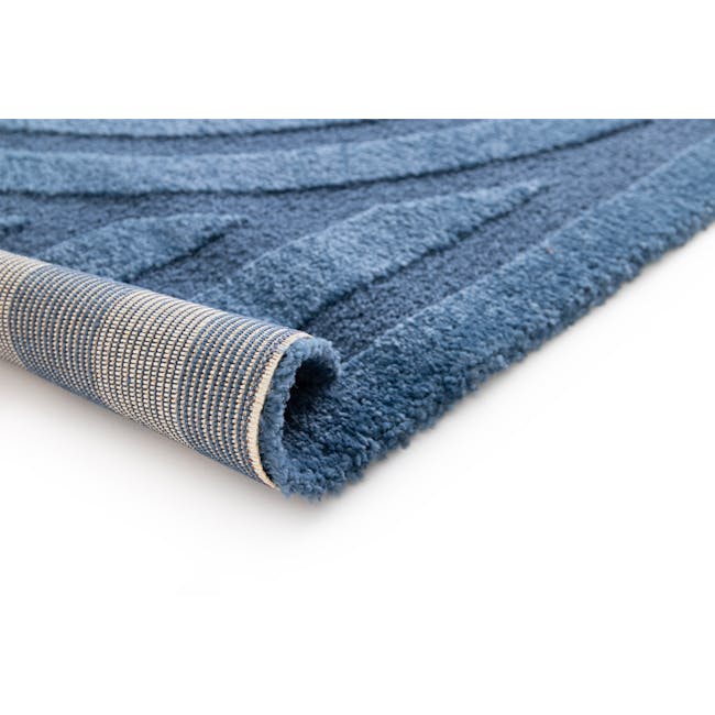 Cocoon High Pile Rug - Navy Lanes (2 Sizes) - 4 - Blue textured rug, close-up view, soft fabric, fluffy surface, ribbed