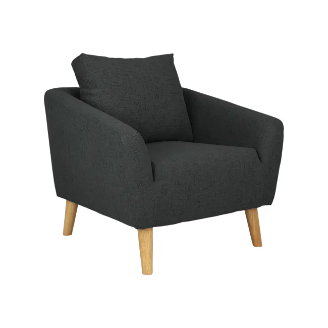 Hana Armchair - Charcoal - 8 - Grey upholstered armchair, wooden legs, modern design, textured fabric, comfortable seating