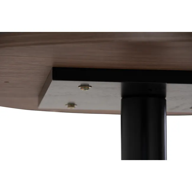 Ruby Round Dining Table 0.7m - Walnut, Black - 5 - Wooden table, black metal rod, screw, wooden texture, smooth surface