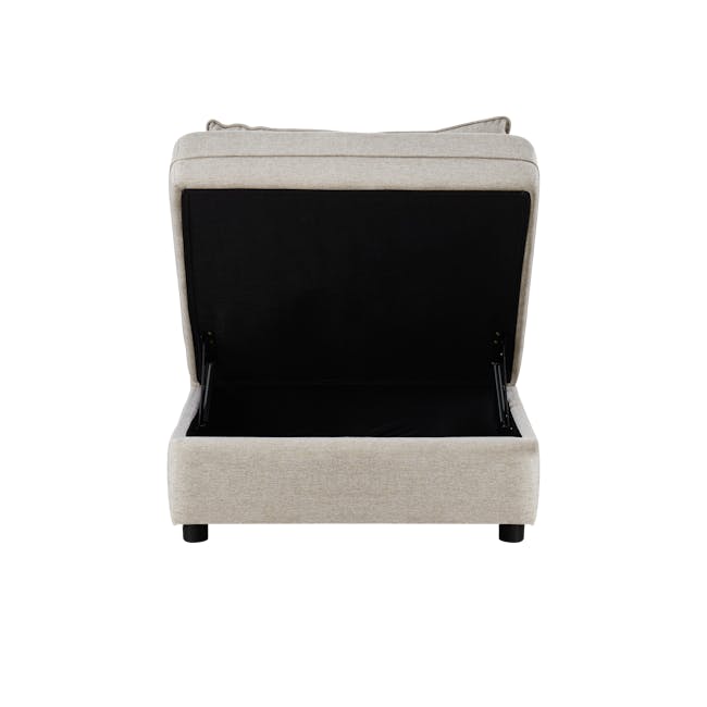 Cameron Large Corner Storage Sofa - Sand (Fabric) - 14 - Light beige upholstered sofa, open storage compartment, black