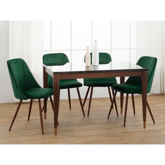 Lana Dining Chair - Walnut, Pine Green (Velvet) - 1