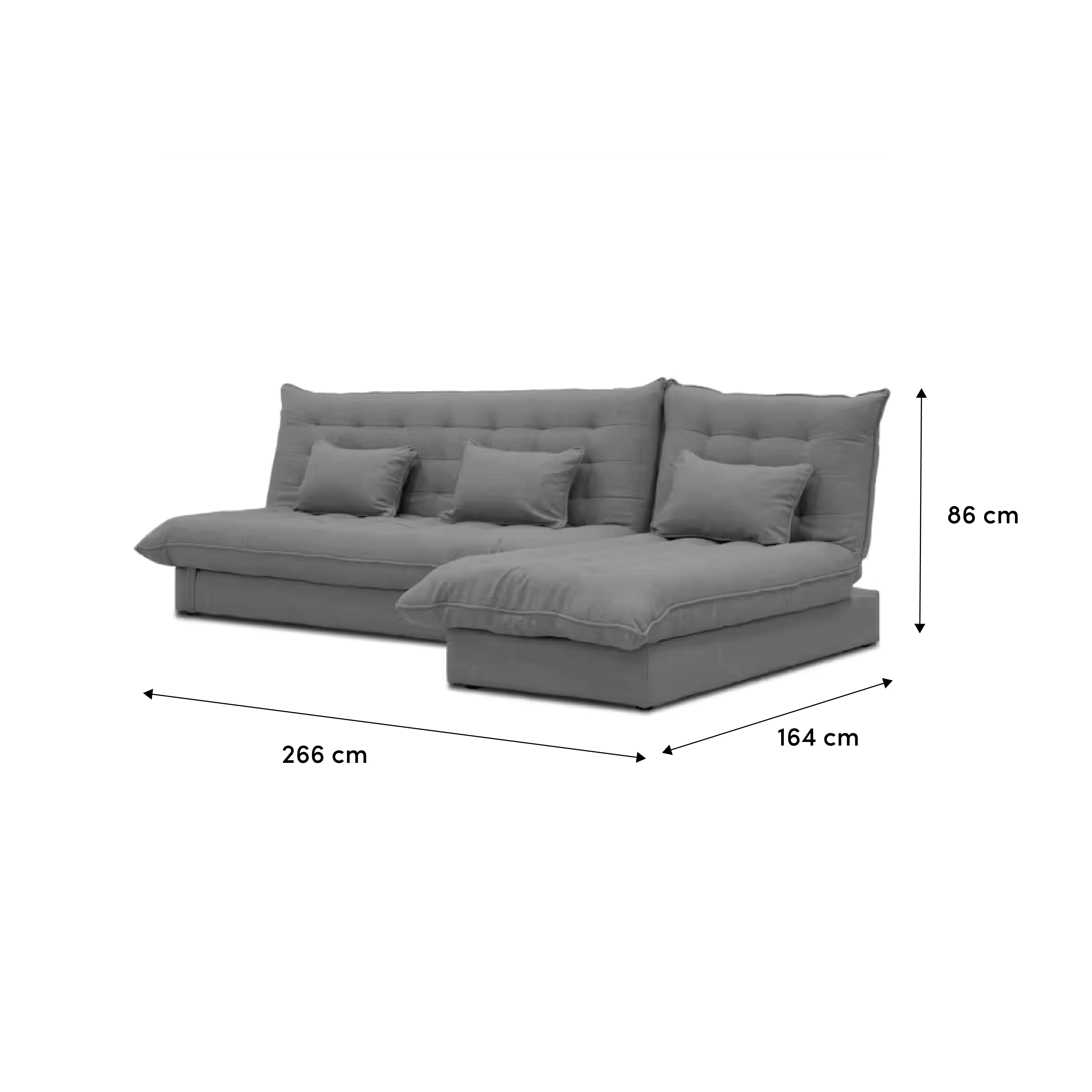 Tessa L-Shaped Storage Sofa Bed - Pewter Grey (Eco Clean Fabric) - 13 - Grey sectional sofa, 266 cm in height, 164 cm in