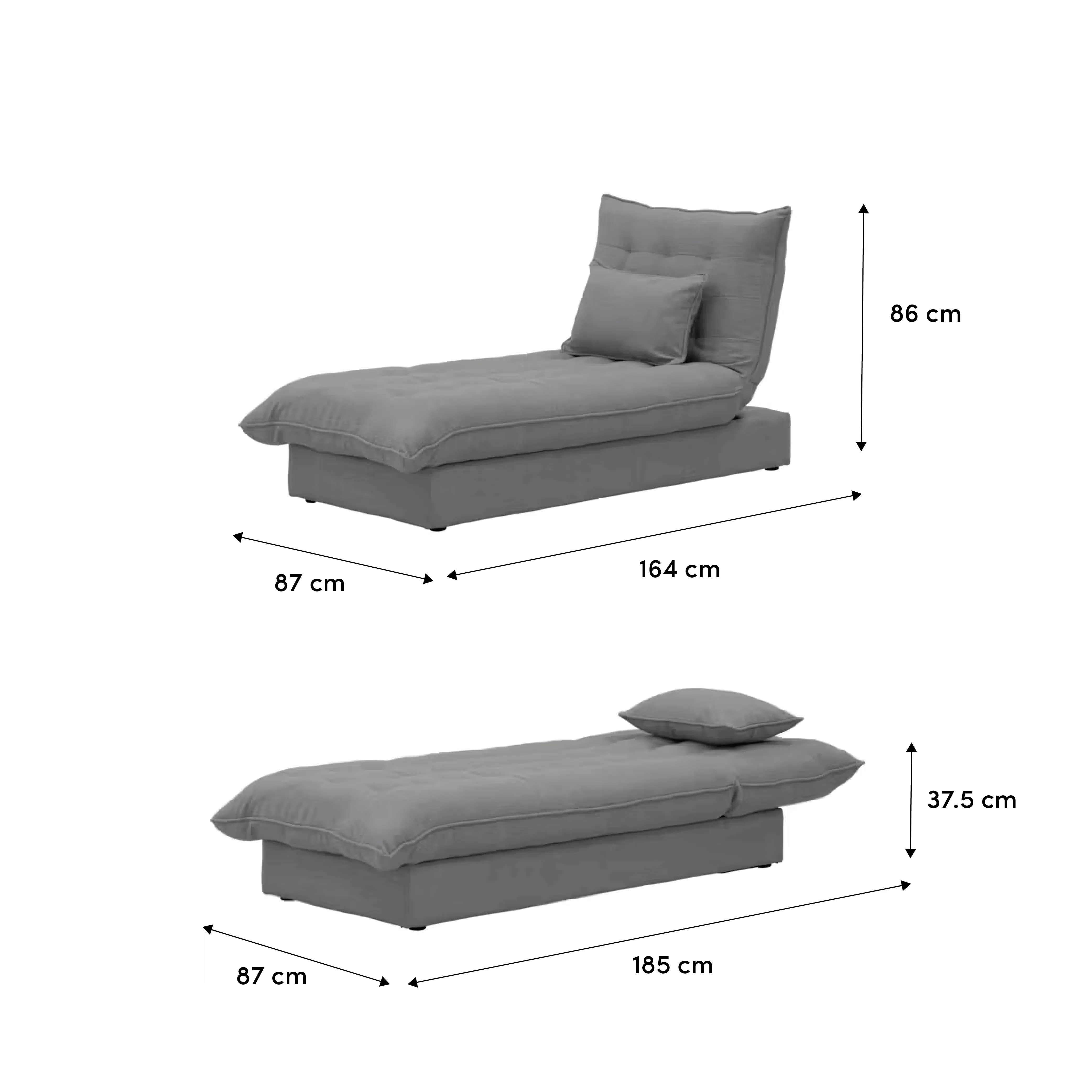 Tessa L-Shaped Storage Sofa Bed - Pewter Grey (Eco Clean Fabric) - 15 - Grey sofa, 86 cm height, 164 cm width, 87 cm seat