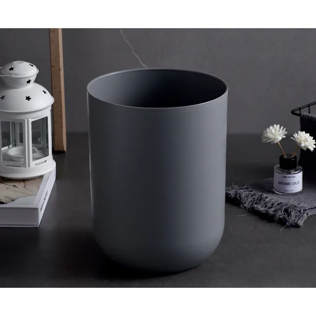 Ian Waste Bin - Grey - 6 - modern minimalist decor, sleek cylindrical container, dark gray color, contemporary style, soft