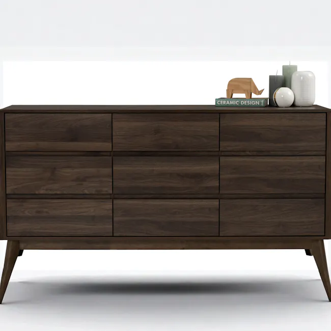 Herschel 9 Drawer Chest 1.5m - Walnut - 5 - Dark wood dresser, minimalist design, wooden drawers, natural wood finish