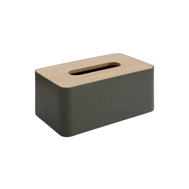 Wooden Tissue Box - Olive - 1 - Wooden box with smooth surface, minimalist design, rectangular shape, dark green color