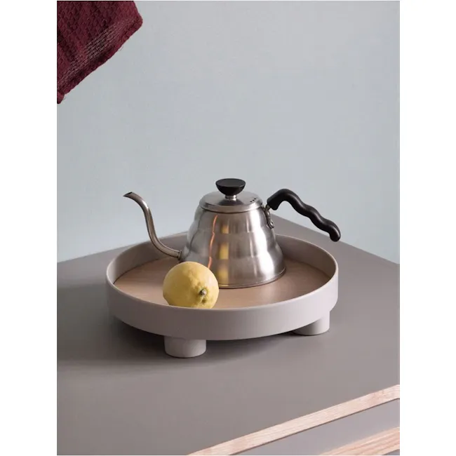 Edd Nordic Tray with Stand - Black - 5 - silver teapot, modern kitchen, stainless steel, elegant design, round tray, wooden