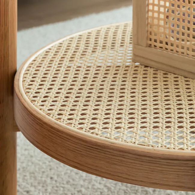 Material and/or texture close-up of Lilian Rattan Side Table - Natural (Glass Tabletop)