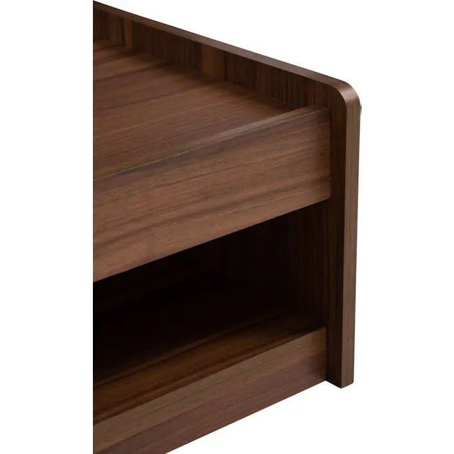 (As-is) Delani Coffee Table - 12 - Wooden shelf, dark wood finish, elegant design, rich brown hue, smooth surface