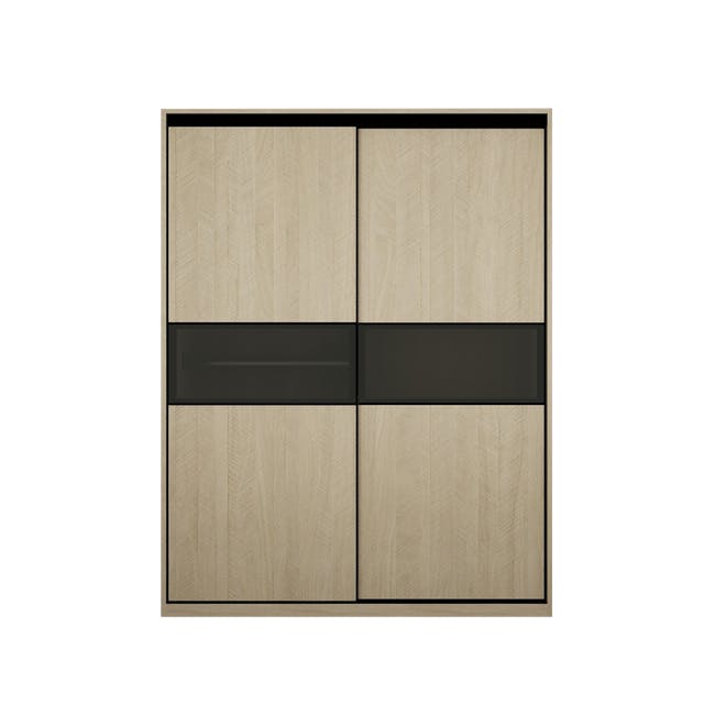 Lorren Sliding Door Wardrobe 3 with Glass Panel - Herringbone Oak - 0