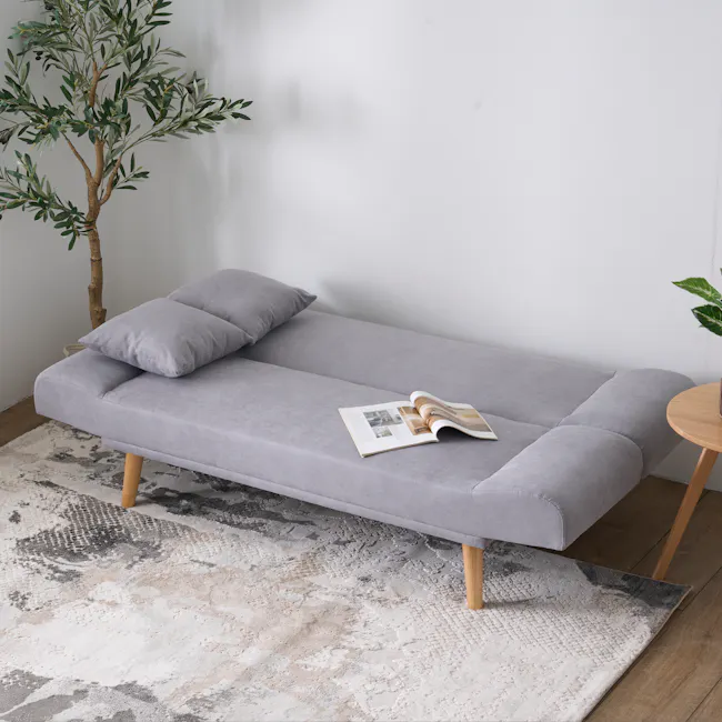 Maven 3 Seater Sofa Bed - Pigeon Grey - 4 - Modern living room, cozy sofa, gray fabric, wooden legs, light gray cushions